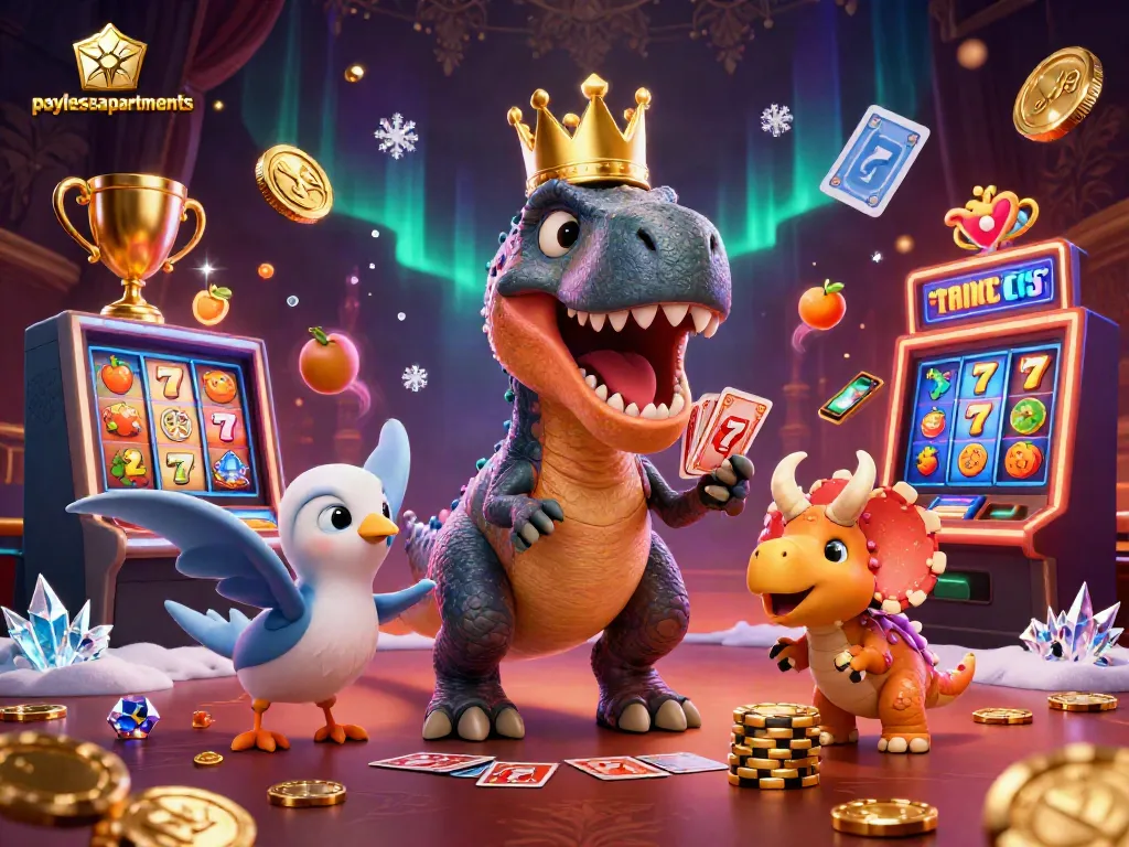 Experience thrilling wins at paylessapartments with vibrant slots, T-Rex shuffling cards and gold rewards!